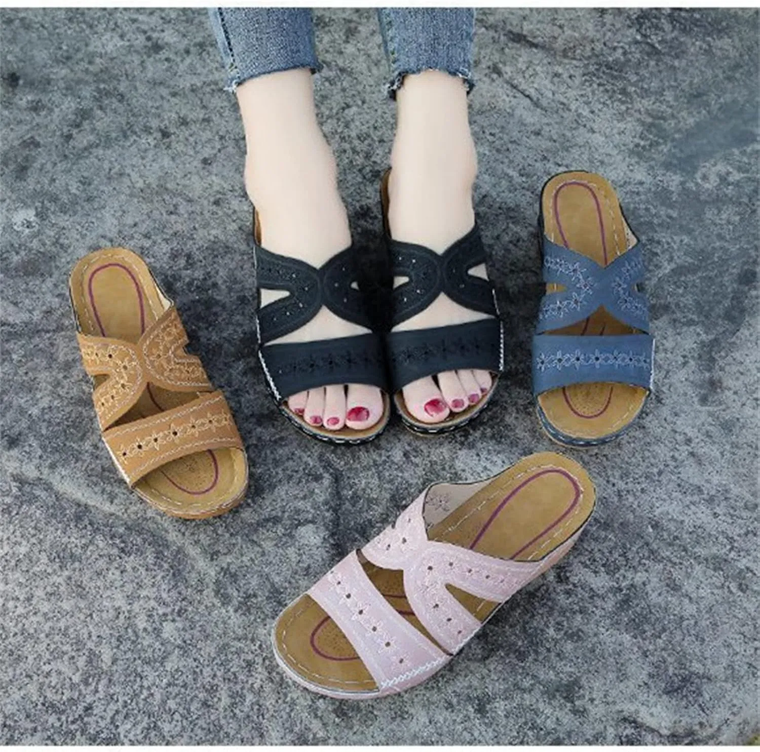 Ladmiple Womens Sandals With Arch Support Plantar Fasciitis Fashion Orthotic Slides Lightweight Athletic Slip On Slippers