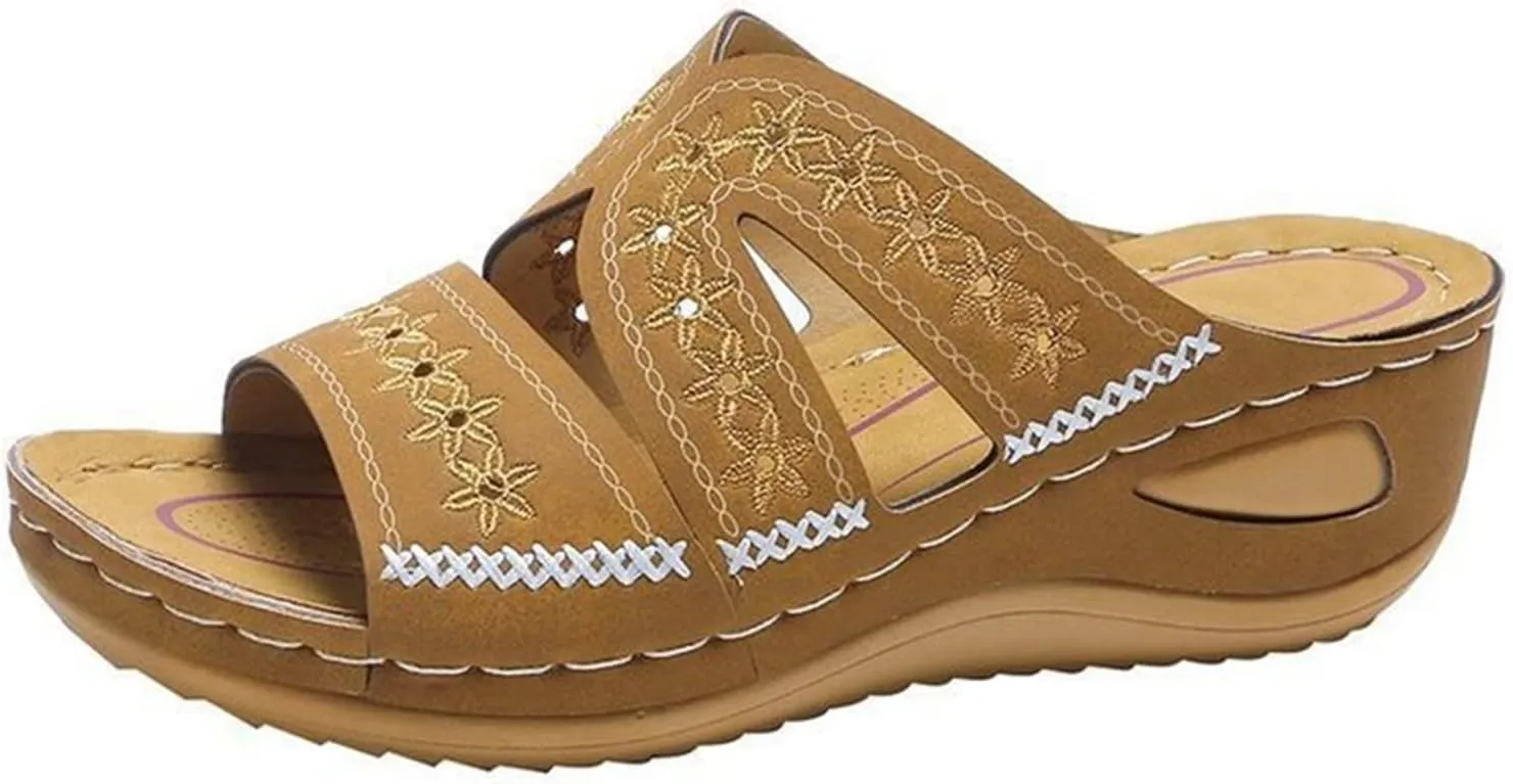 Ladmiple Womens Sandals With Arch Support Plantar Fasciitis Fashion Orthotic Slides Lightweight Athletic Slip On Slippers