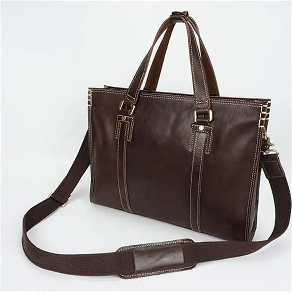 Layer Cowhide Leather Handbag Single Shoulder Type Crossbody Bag Computer Leather Men's Bag Men's Briefcase(D)