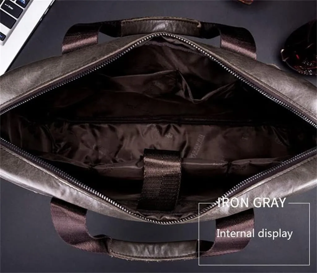 Leather Men's Leather Business Briefcase Layer Cowhide Computer Handheld Shoulder Crossbody Bag(E)