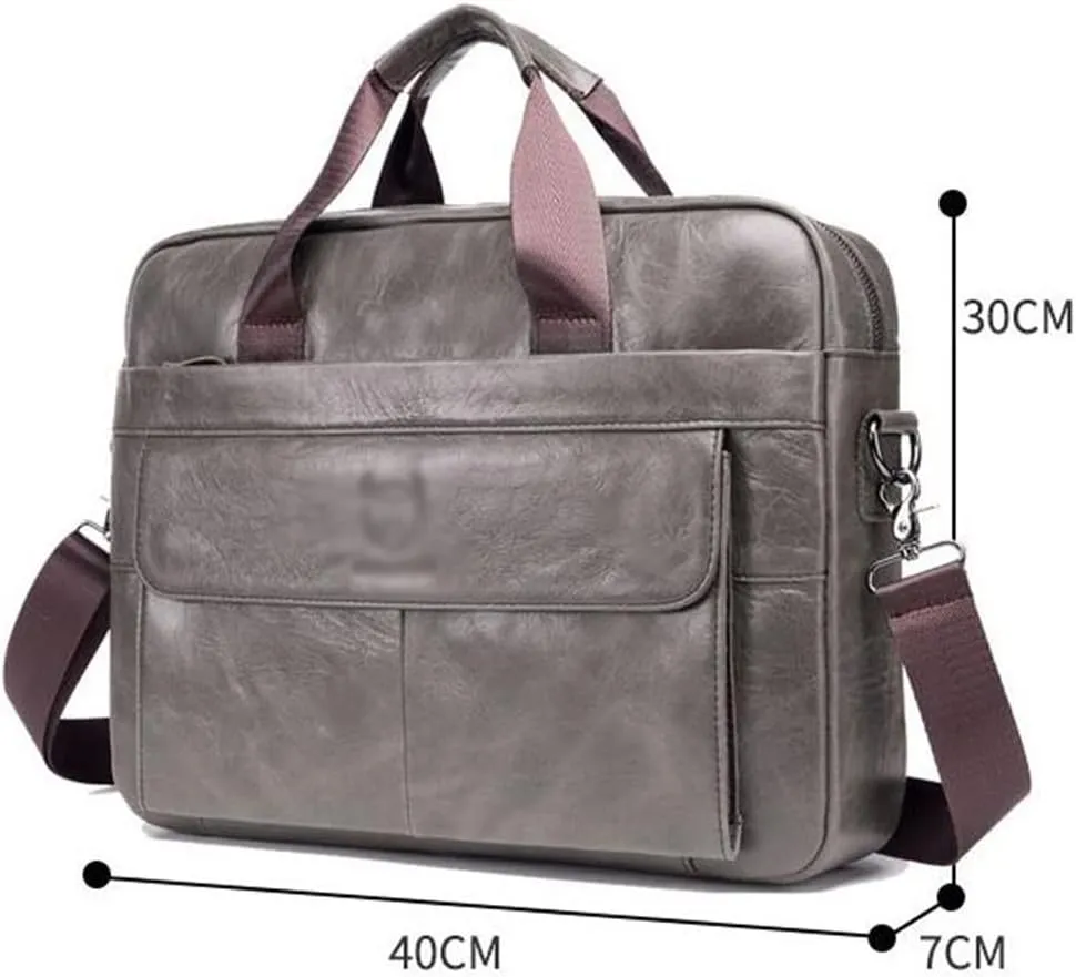 Leather Men's Leather Business Briefcase Layer Cowhide Computer Handheld Shoulder Crossbody Bag(E)