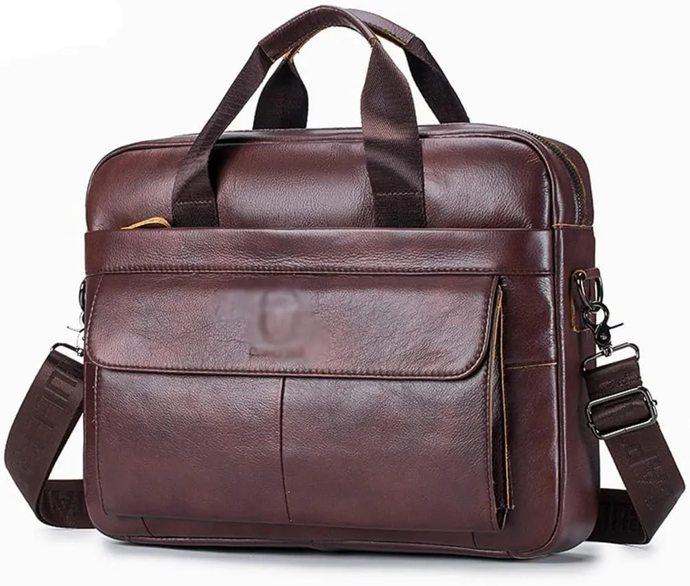 Leather Men's Leather Business Briefcase Layer Cowhide Computer Handheld Shoulder Crossbody Bag(E)