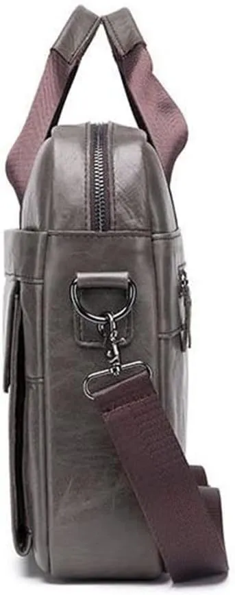 Leather Men's Leather Business Briefcase Layer Cowhide Computer Handheld Shoulder Crossbody Bag(E)