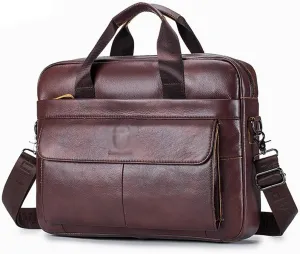 Leather Men's Leather Business Briefcase Layer Cowhide Computer Handheld Shoulder Crossbody Bag(E)