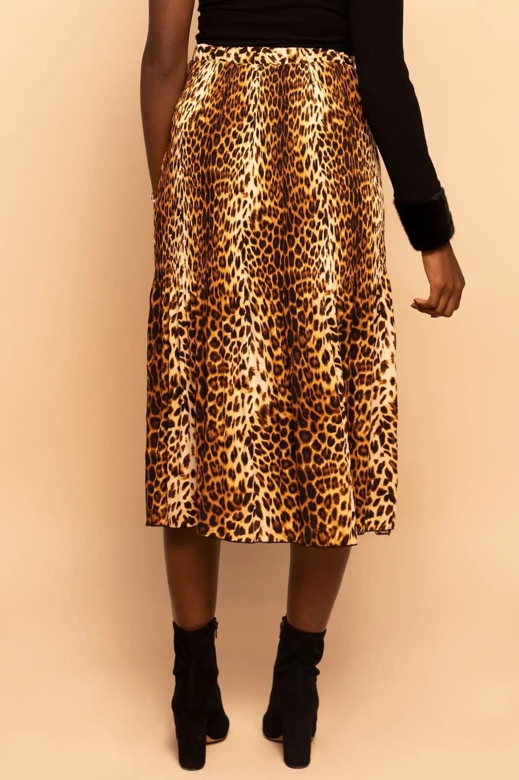 Leopard Animal Print Pleated Midi Skirt