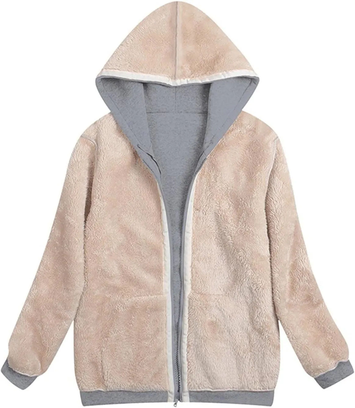 LFEOOST Sherpa Jacket Women Winter Fashion Fleece Lined Warm Full Zip Up Hoodies Solid Long Sleeve Coats Plus Size Sweatshirt