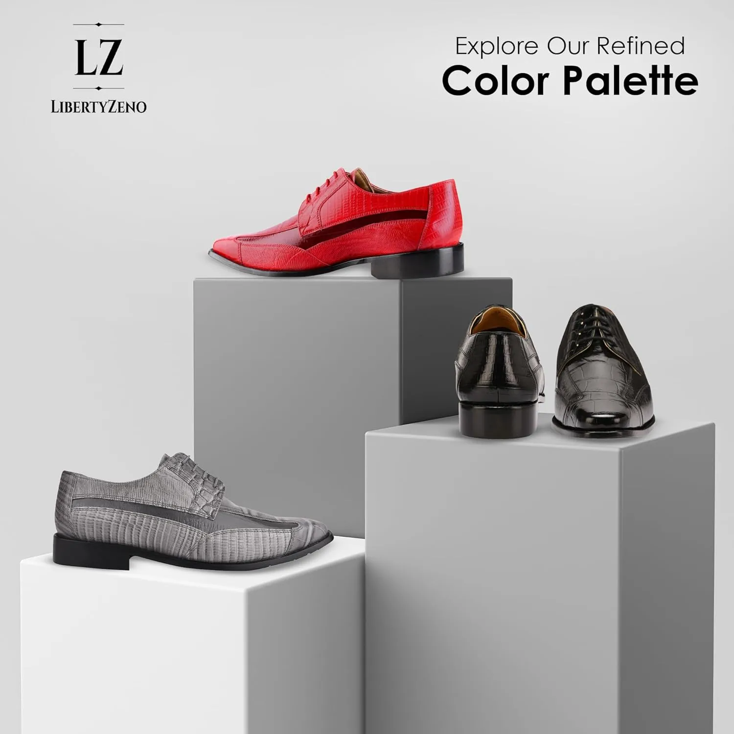 LIBERTYZENO Mens Wingtip Brogue EEL & Croco Print Genuine Leather Adults Lace Up Oxford Dress Shoes for Prom Graduation