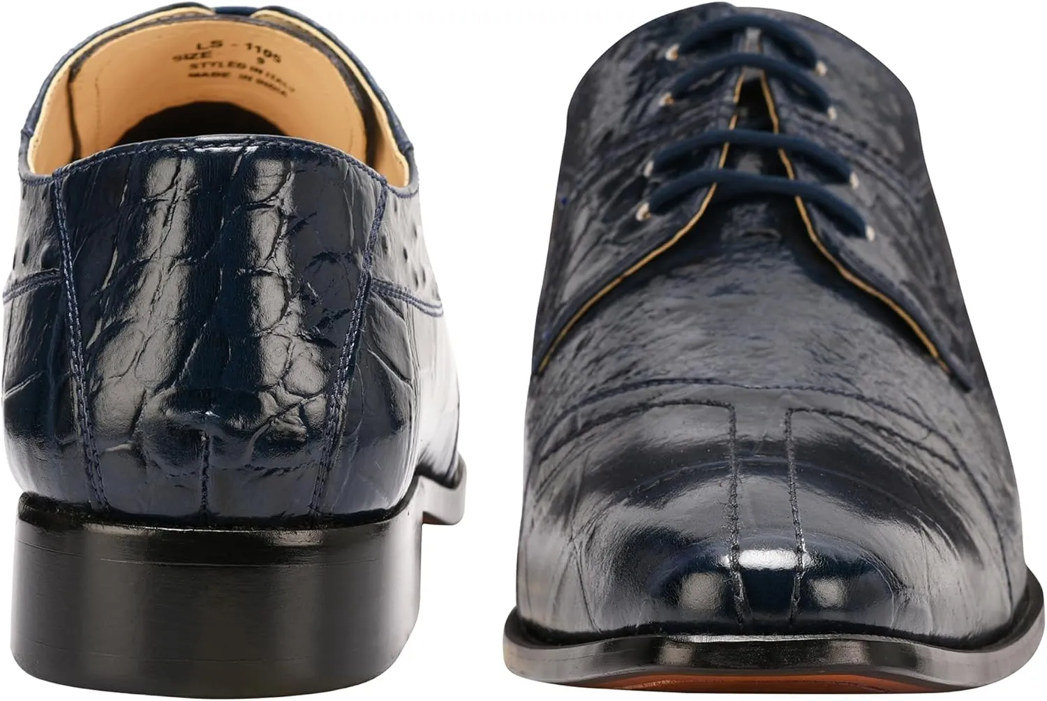 LIBERTYZENO Mens Wingtip Brogue EEL & Croco Print Genuine Leather Adults Lace Up Oxford Dress Shoes for Prom Graduation