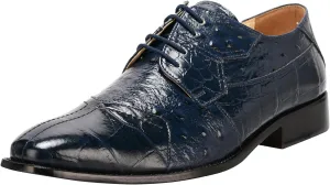 LIBERTYZENO Mens Wingtip Brogue EEL & Croco Print Genuine Leather Adults Lace Up Oxford Dress Shoes for Prom Graduation