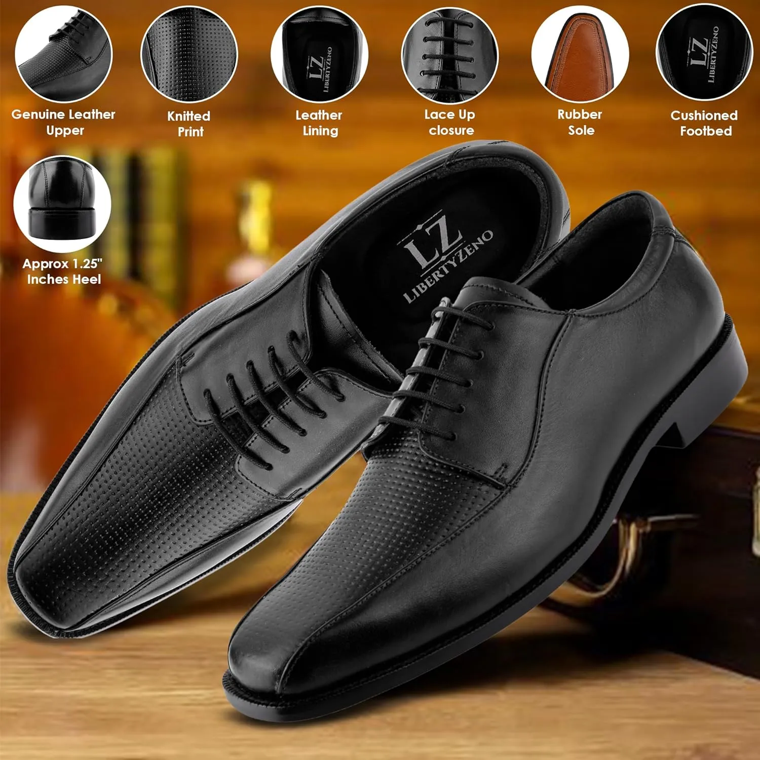 LIBERTYZENO Mens Wingtip Brogue EEL & Croco Print Genuine Leather Adults Lace Up Oxford Dress Shoes for Prom Graduation