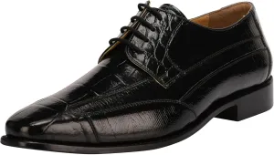 LIBERTYZENO Mens Wingtip Brogue EEL & Croco Print Genuine Leather Adults Lace Up Oxford Dress Shoes for Prom Graduation