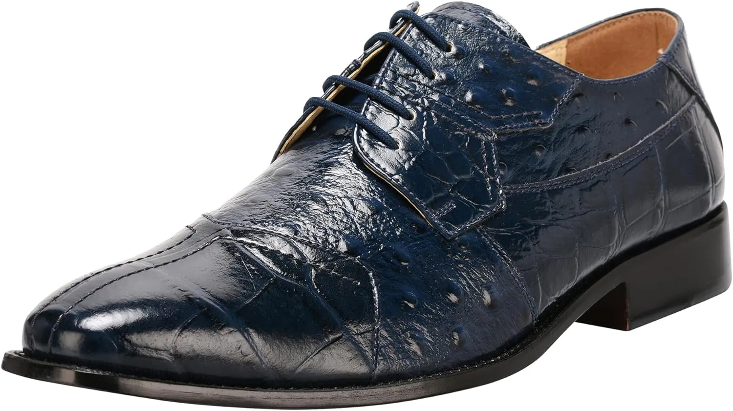 LIBERTYZENO Mens Wingtip Brogue EEL & Croco Print Genuine Leather Adults Lace Up Oxford Dress Shoes for Prom Graduation