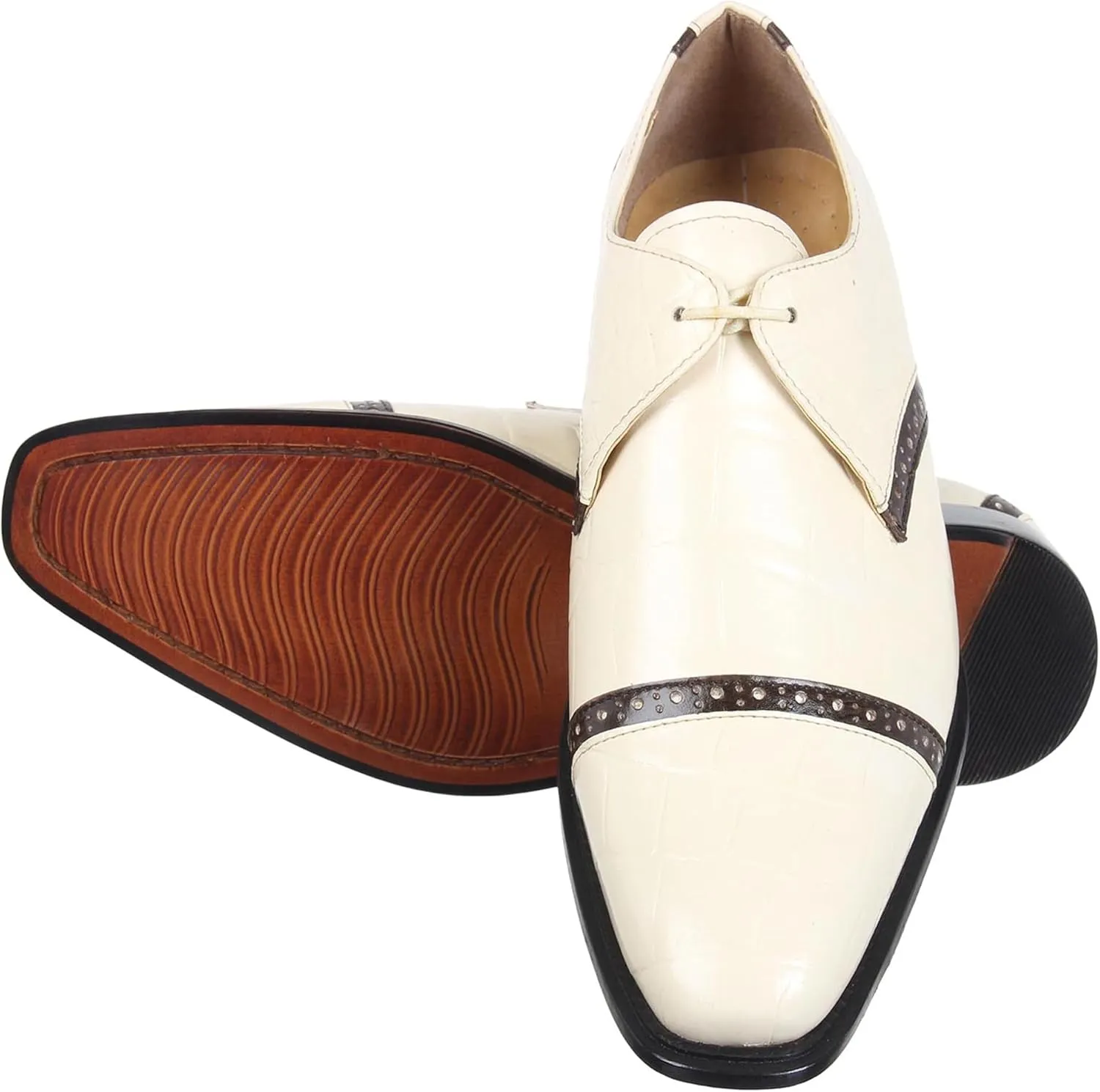 LIBERTYZENO Mens Wingtip Brogue EEL & Croco Print Genuine Leather Adults Lace Up Oxford Dress Shoes for Prom Graduation