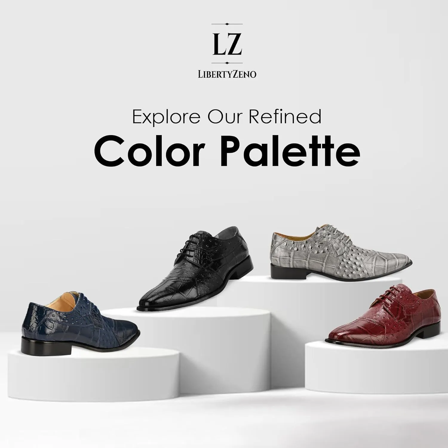 LIBERTYZENO Mens Wingtip Brogue EEL & Croco Print Genuine Leather Adults Lace Up Oxford Dress Shoes for Prom Graduation