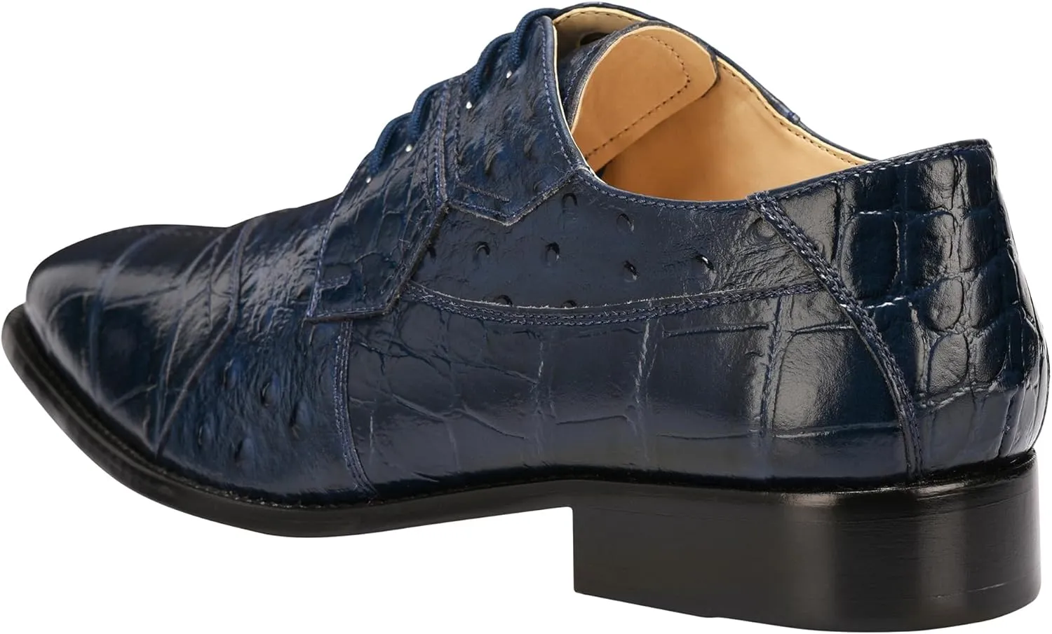 LIBERTYZENO Mens Wingtip Brogue EEL & Croco Print Genuine Leather Adults Lace Up Oxford Dress Shoes for Prom Graduation