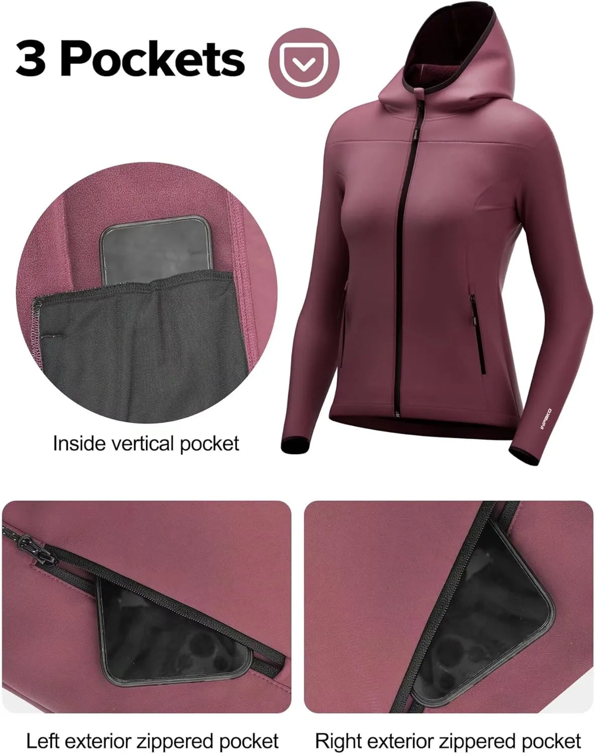 Lightweight Softshell Jacket Women with Hood, Fleece Lined Windproof Water Resistant windbreaker for Hiking