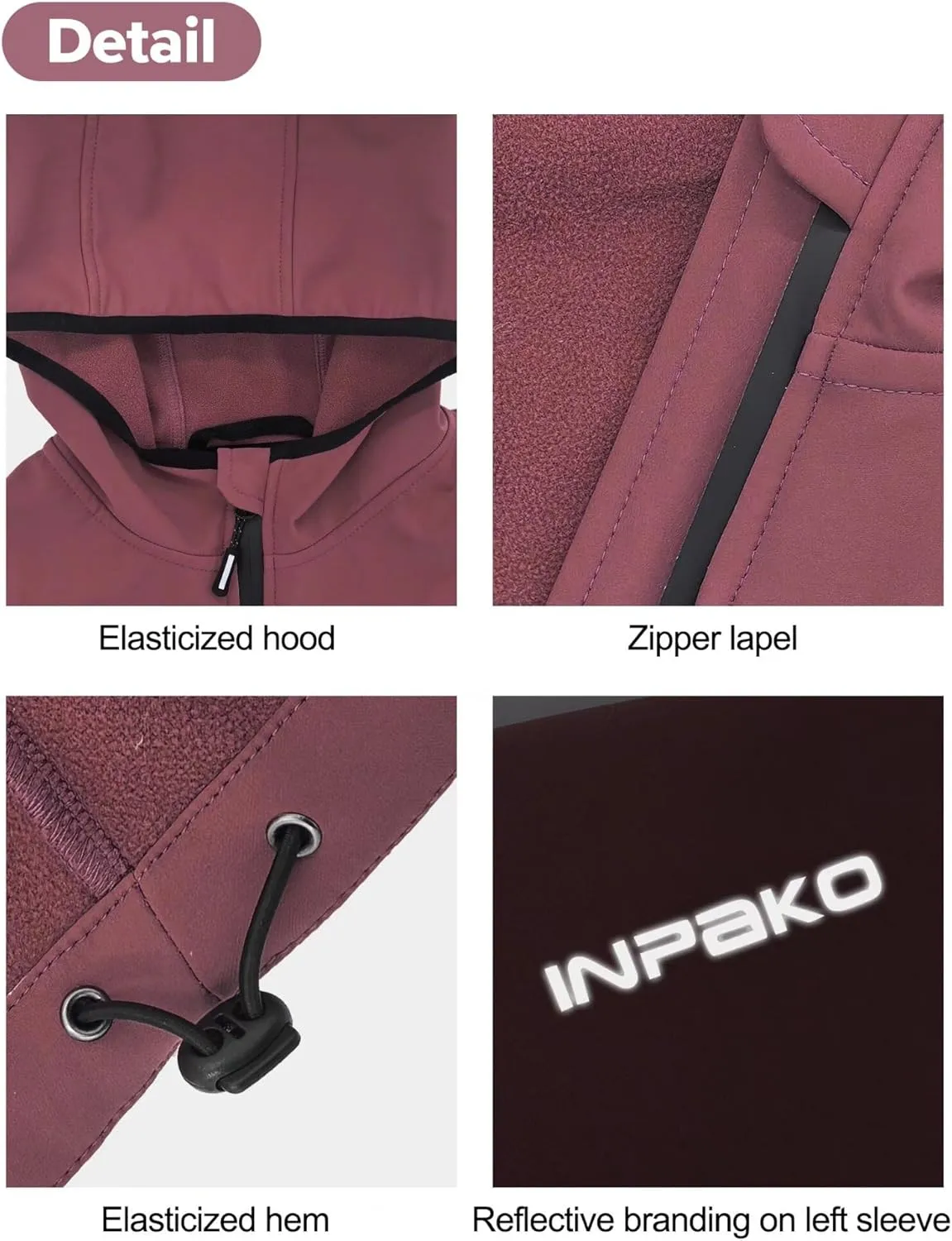 Lightweight Softshell Jacket Women with Hood, Fleece Lined Windproof Water Resistant windbreaker for Hiking