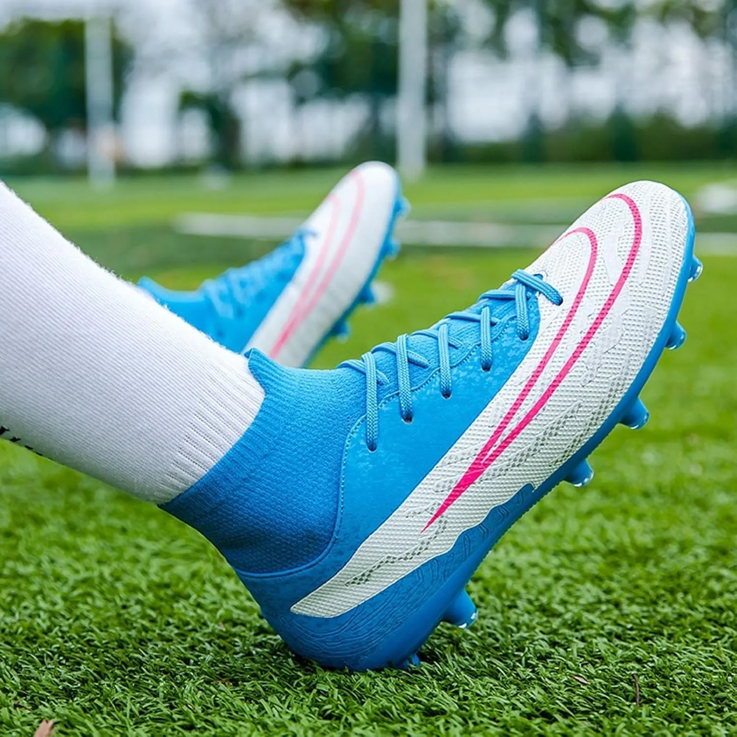 Lightweight Turf Football Cleats Grade, Soccer Cleats High Top Professional Breathable Shock Resistant Competition Athletic Training