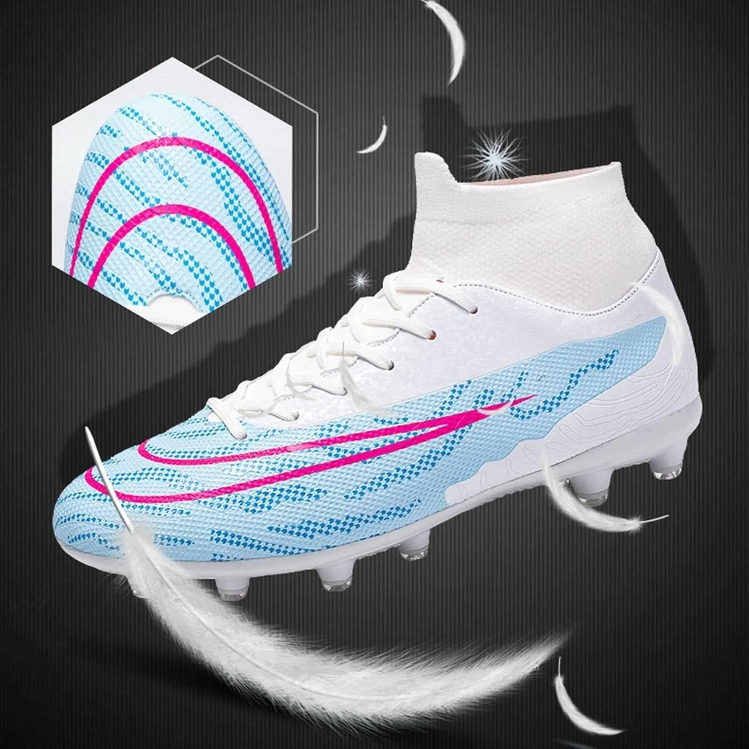 Lightweight Turf Football Cleats Grade, Soccer Cleats High Top Professional Breathable Shock Resistant Competition Athletic Training
