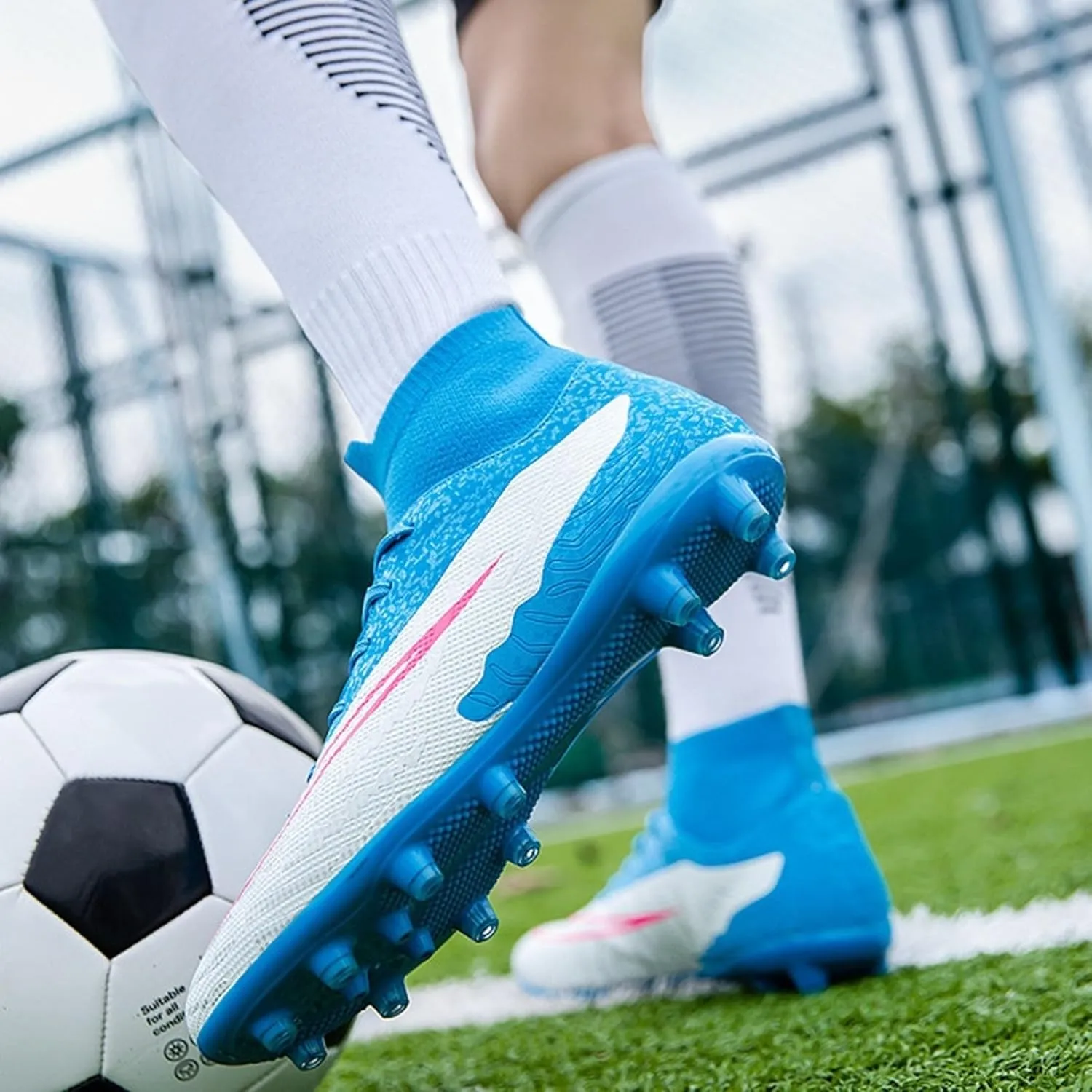 Lightweight Turf Football Cleats Grade, Soccer Cleats High Top Professional Breathable Shock Resistant Competition Athletic Training
