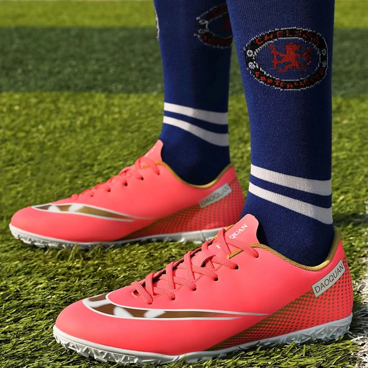Lightweight Wide Football Cleats Competition Turf, Soccer Cleats Professional High Top Athletic Training Ground Comfortable Footwear