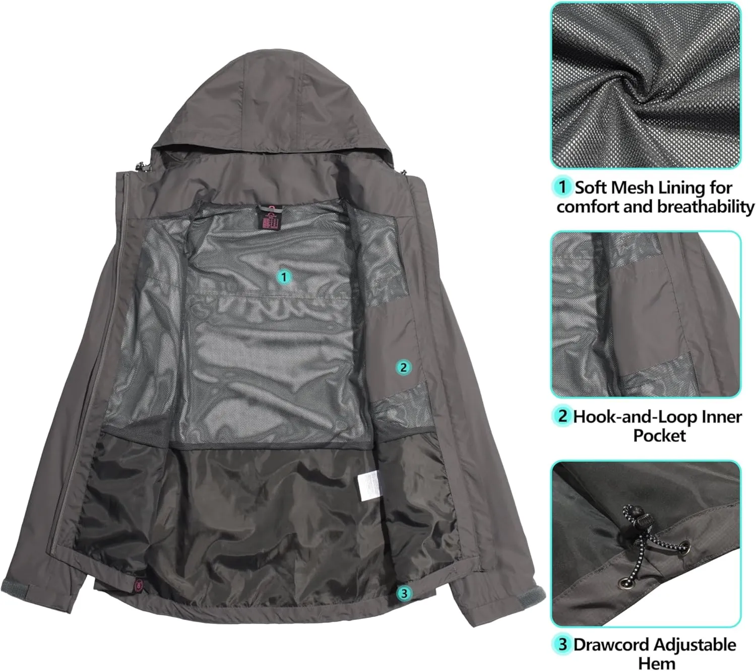 Little Donkey Andy Women's Waterproof Rain Jacket with Hood Breathable Lightweight Windbreaker Rain Shell Coat