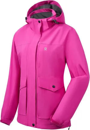 Little Donkey Andy Womens Waterproof Rain jacket with Hood Lightweight Windbreaker Raincoat Shell for Camping Hiking rose XL