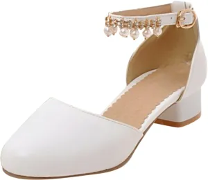 Little Girls Dress Up Shoes Low Heel Princess Hook and Loop Dress Shoes Pary Wedding Prom Shoes for Toddler