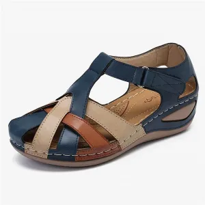 LONG-M Women's Orthopedic Sandals, Summer Beach Comfort Platform Wedge Sandals, Gladiator Athletic Bow Flat Sandals
