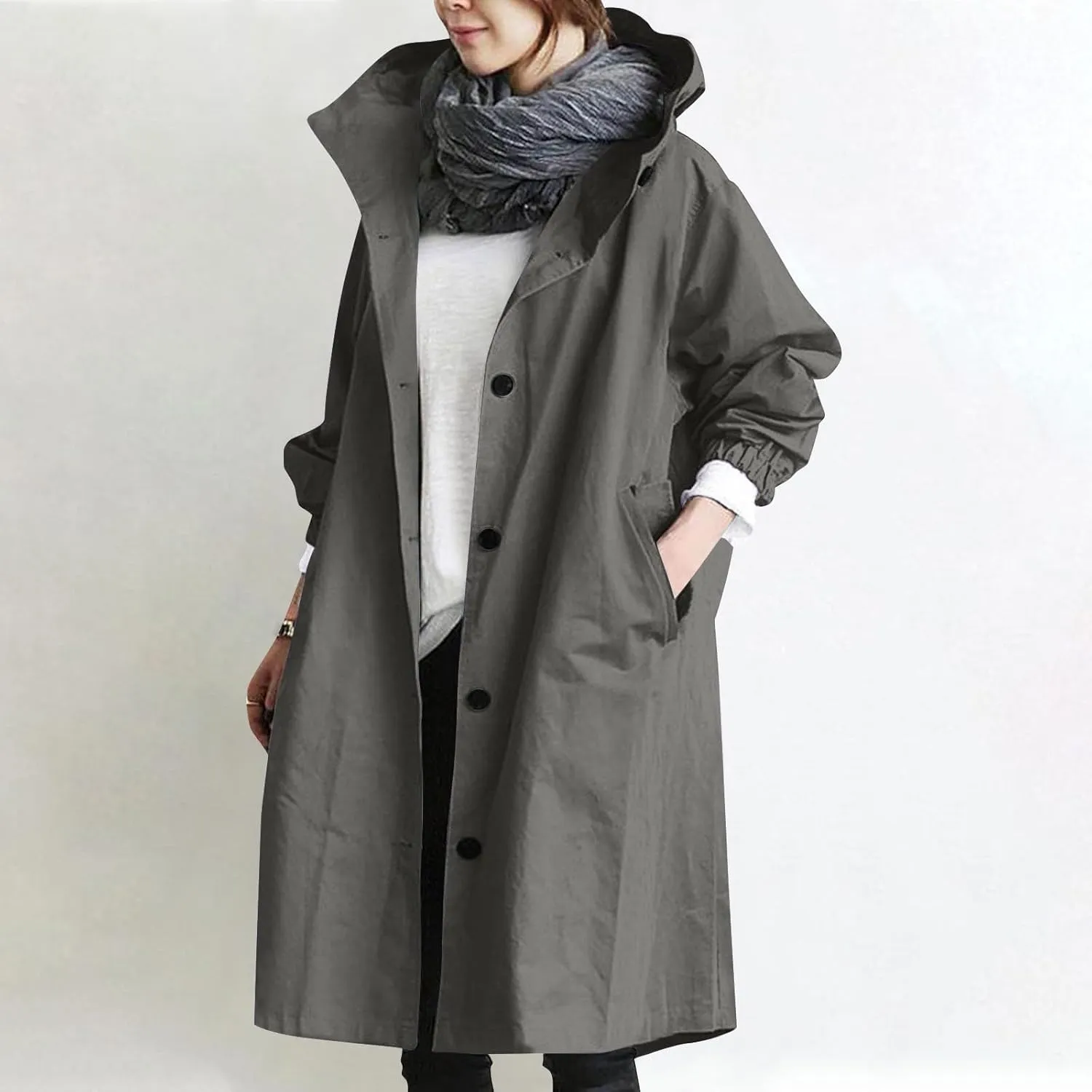 Long Rain Jacket Women Lightweight Waterproof Rain Coats Windbreaker Outdoor Hooded Trench Coat Raincoat with Pockets