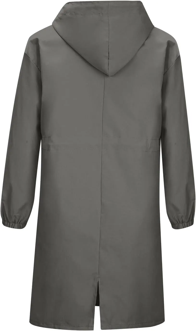 Long Rain Jacket Women Lightweight Waterproof Rain Coats Windbreaker Outdoor Hooded Trench Coat Raincoat with Pockets