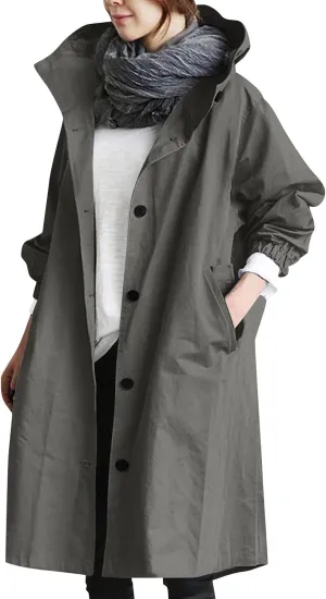 Long Rain Jacket Women Lightweight Waterproof Rain Coats Windbreaker Outdoor Hooded Trench Coat Raincoat with Pockets