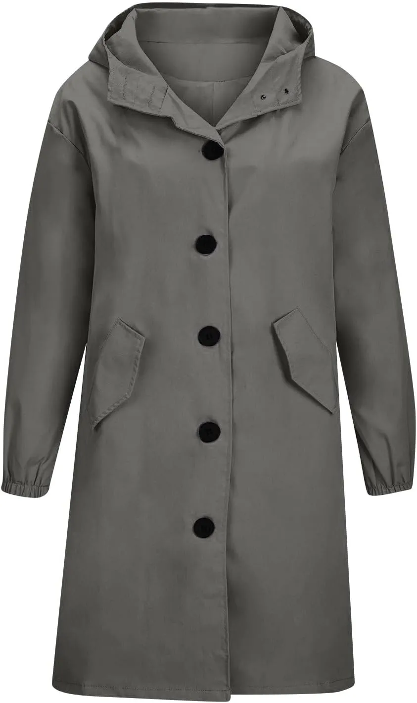 Long Rain Jacket Women Lightweight Waterproof Rain Coats Windbreaker Outdoor Hooded Trench Coat Raincoat with Pockets