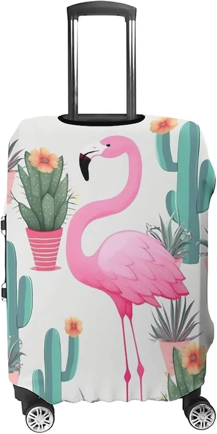 Luggage Cover Travel Suitcase Cover Elastic Washable Luggage Protector with Zipper Tropical Flamingo Cute Cactus Anti Scratch Suitcase Protector Funny Luggage Sleeve for Suitcase 19'' - 32''