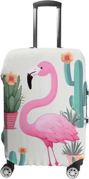 Luggage Cover Travel Suitcase Cover Elastic Washable Luggage Protector with Zipper Tropical Flamingo Cute Cactus Anti Scratch Suitcase Protector Funny Luggage Sleeve for Suitcase 19'' - 32''