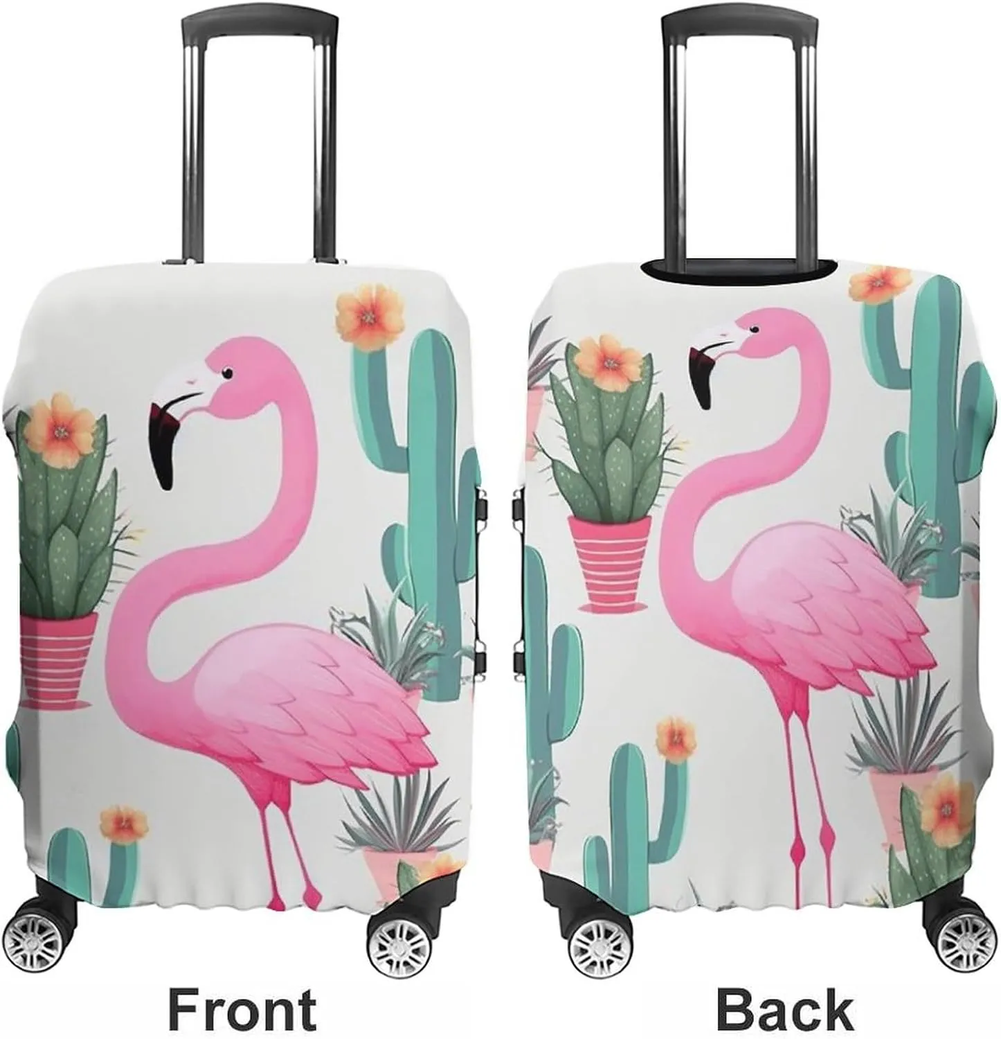 Luggage Cover Travel Suitcase Cover Elastic Washable Luggage Protector with Zipper Tropical Flamingo Cute Cactus Anti Scratch Suitcase Protector Funny Luggage Sleeve for Suitcase 19'' - 32''