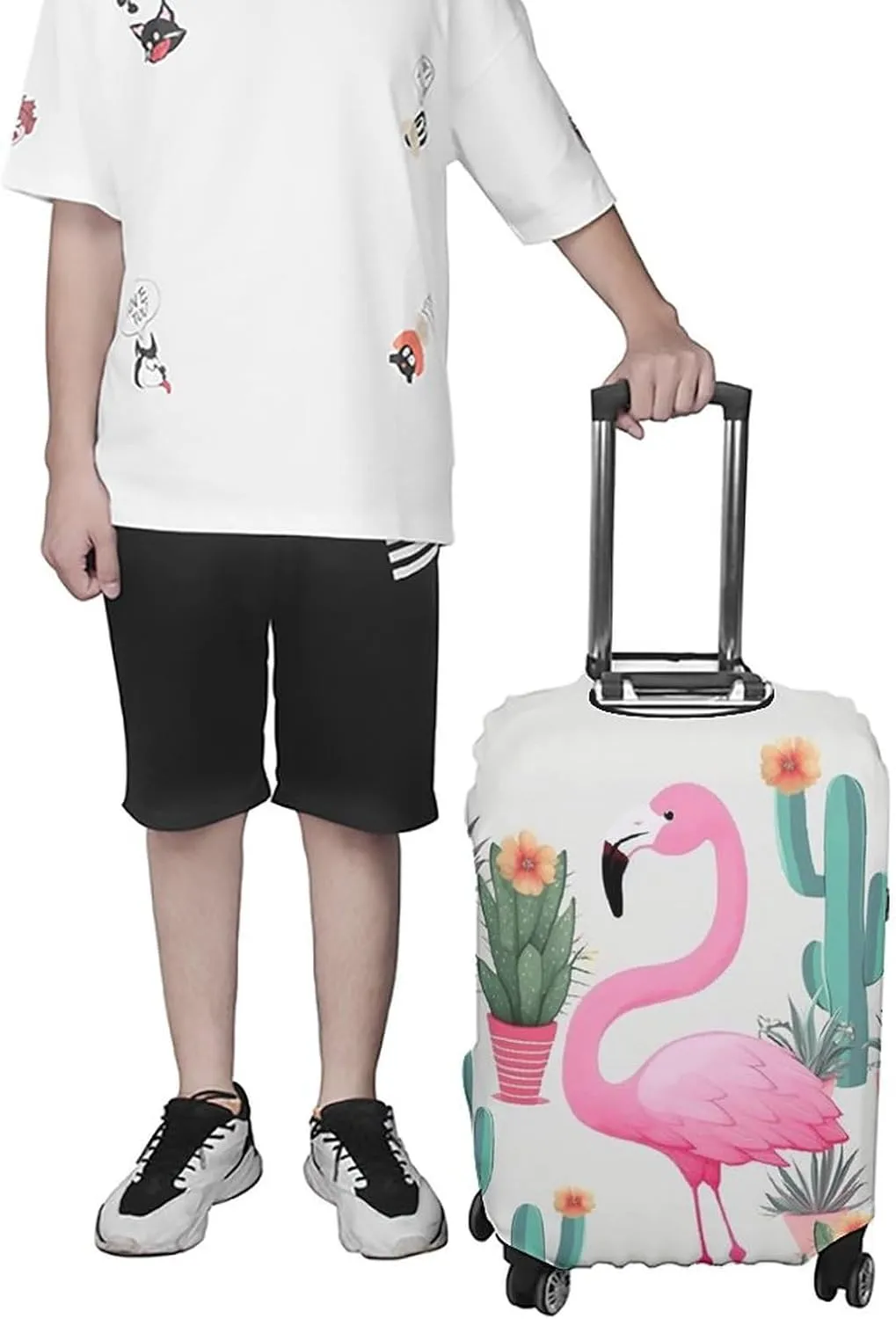 Luggage Cover Travel Suitcase Cover Elastic Washable Luggage Protector with Zipper Tropical Flamingo Cute Cactus Anti Scratch Suitcase Protector Funny Luggage Sleeve for Suitcase 19'' - 32''
