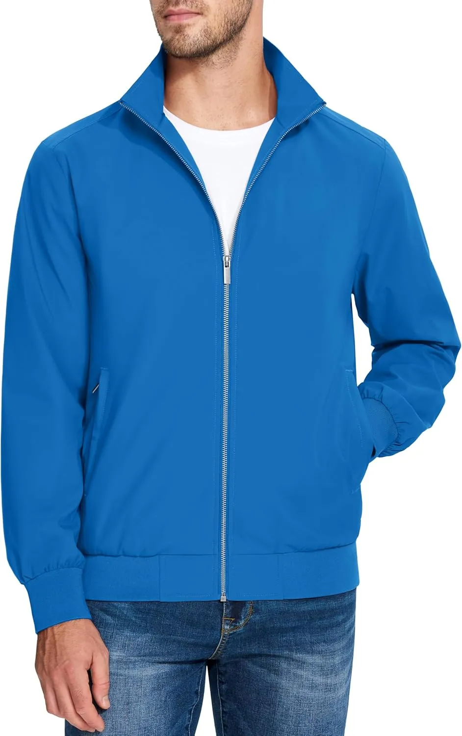 MAGCOMSEN Men's Lightweight Bomber Jacket Windproof Water Resistant Zip Up Coat Stand Up Collar Windbreaker with 3 Pockets