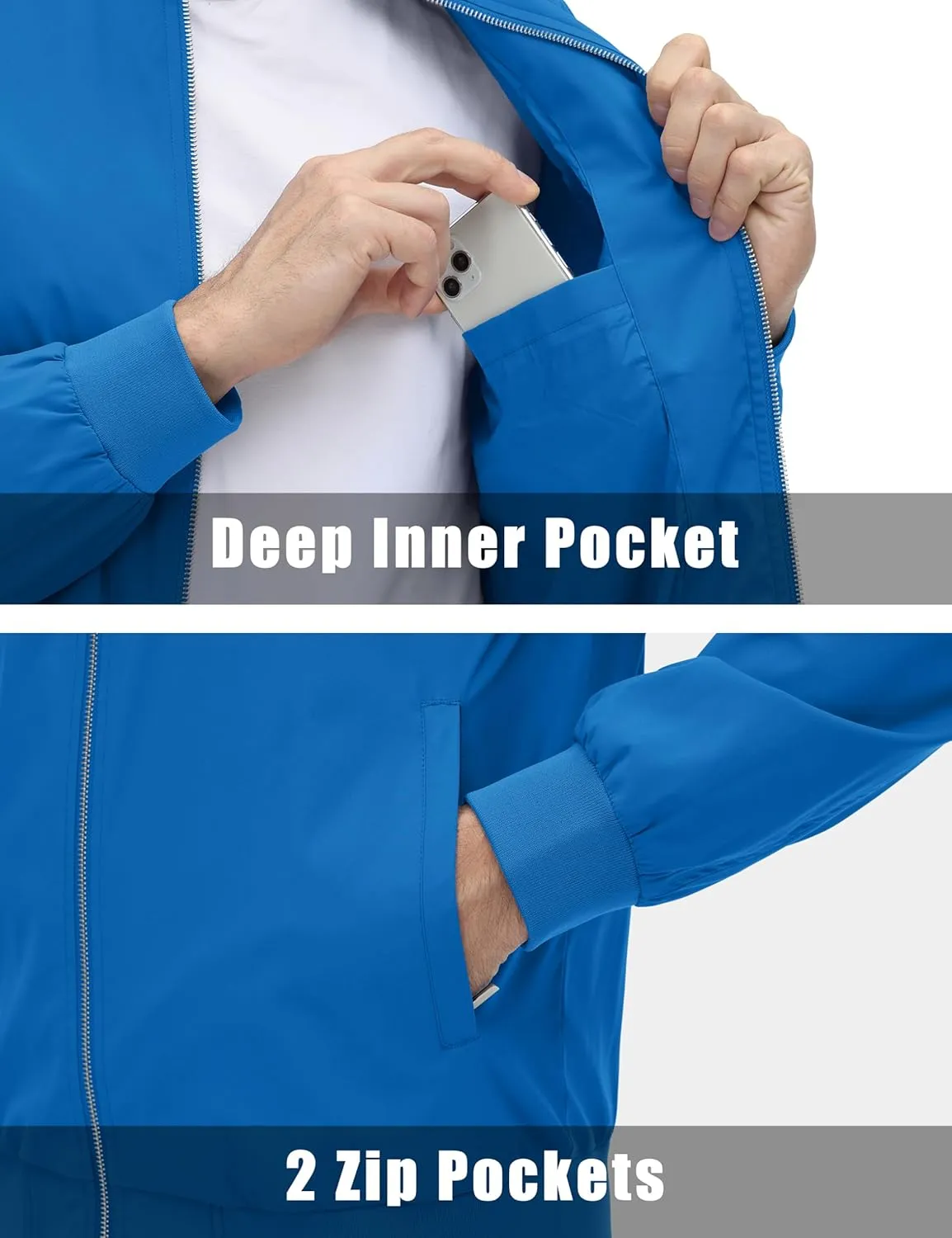 MAGCOMSEN Men's Lightweight Bomber Jacket Windproof Water Resistant Zip Up Coat Stand Up Collar Windbreaker with 3 Pockets