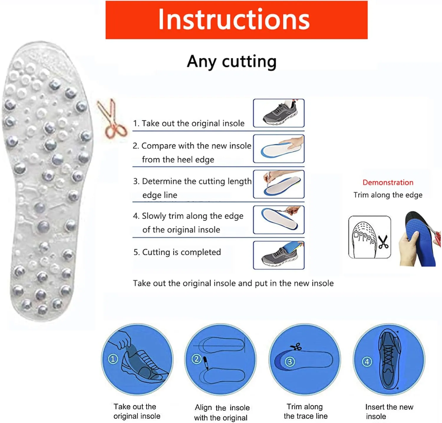 Magnetic Insoles, Magnetic Therapy Insoles, Orthopedic Insoles for Men and Women, Reflexology Insoles Acupressure Insoles Plantar Fasciitis Foot Health Care,44