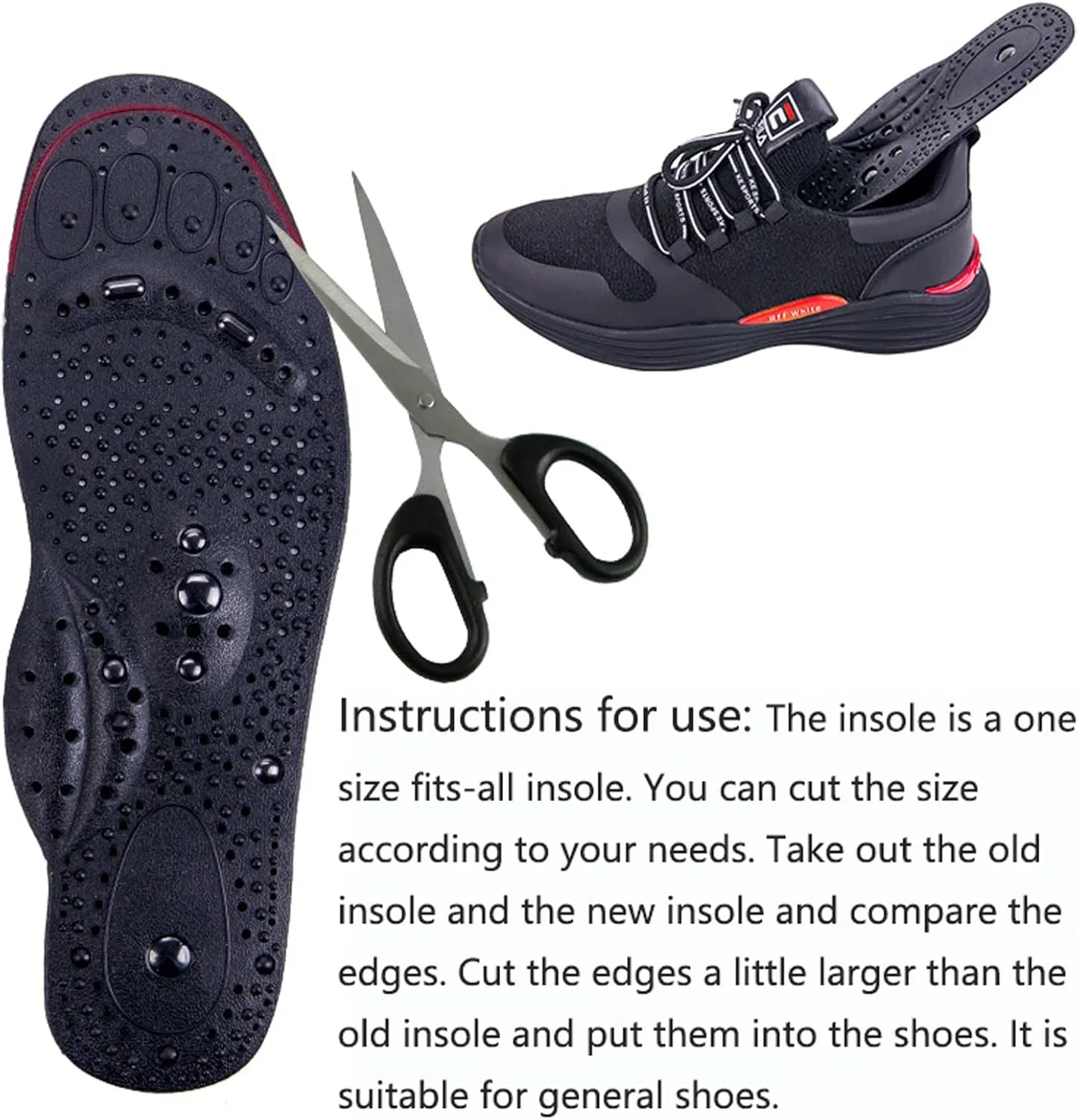 Magnetic Massage Insoles, Acupressure Insoles, Orthopaedic Insoles Reflexology Insoles for Women and Men, Foot Circulation Fatigue Relief for Plantar Fasciitis,S,1 Pair