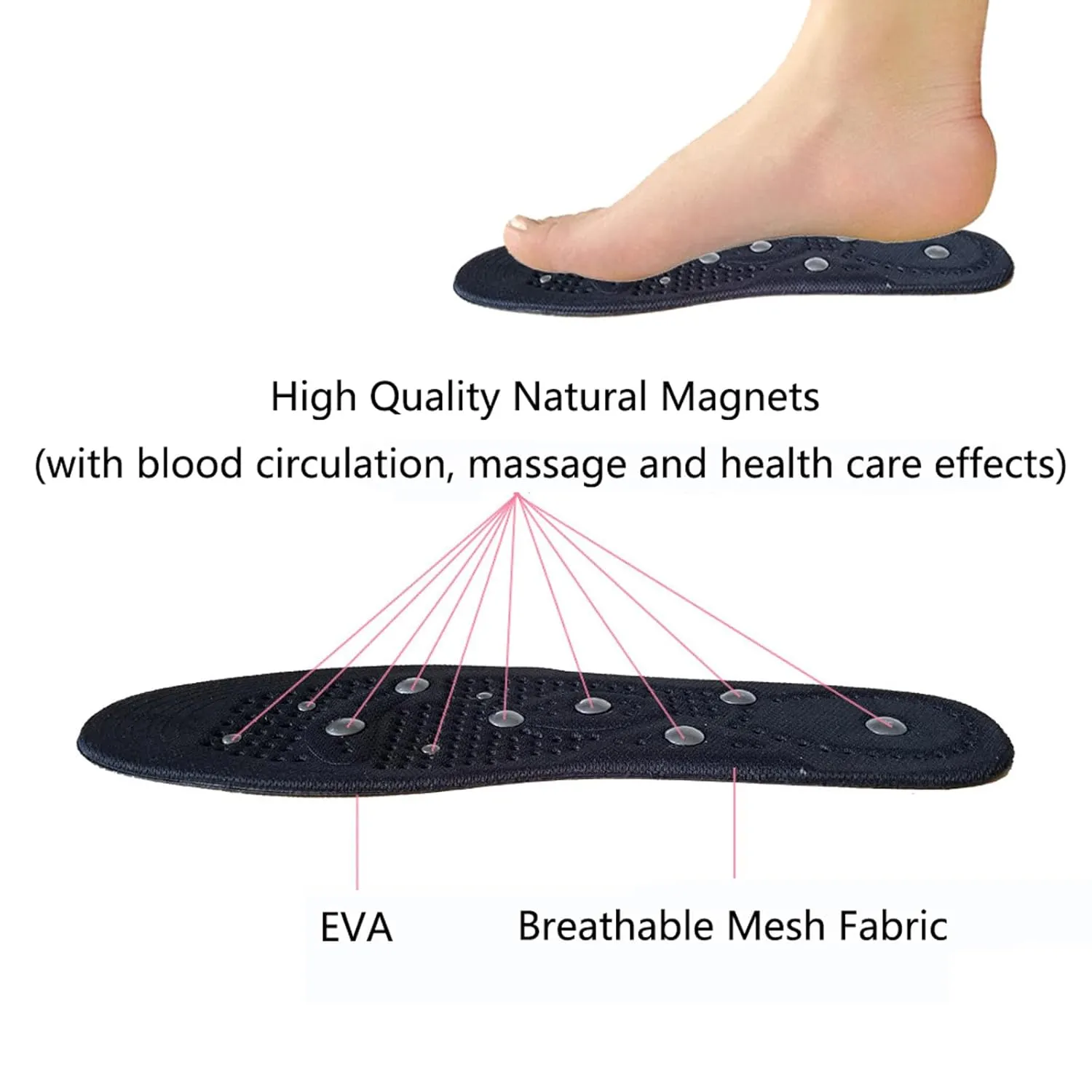 Magnetic Massage Insoles for Men Women Acupressure Magnetic Insoles Orthopedic Insoles Reflexology Insoles Improve Blood Circulation Plantar Fasciitis Foot Health Care,L,Blue