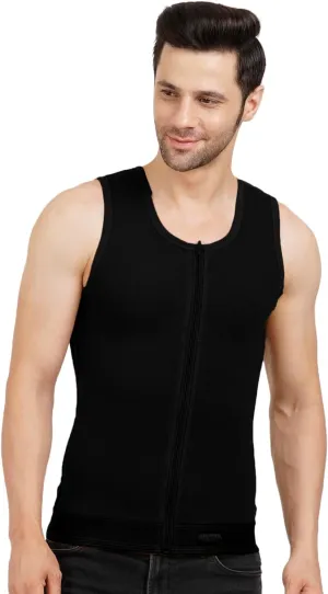 Medical Compression Garment | Front Zip and Hook | MICROPOLY FABRIC | Post Gynecomastia Support | Chest and Abdomen Support