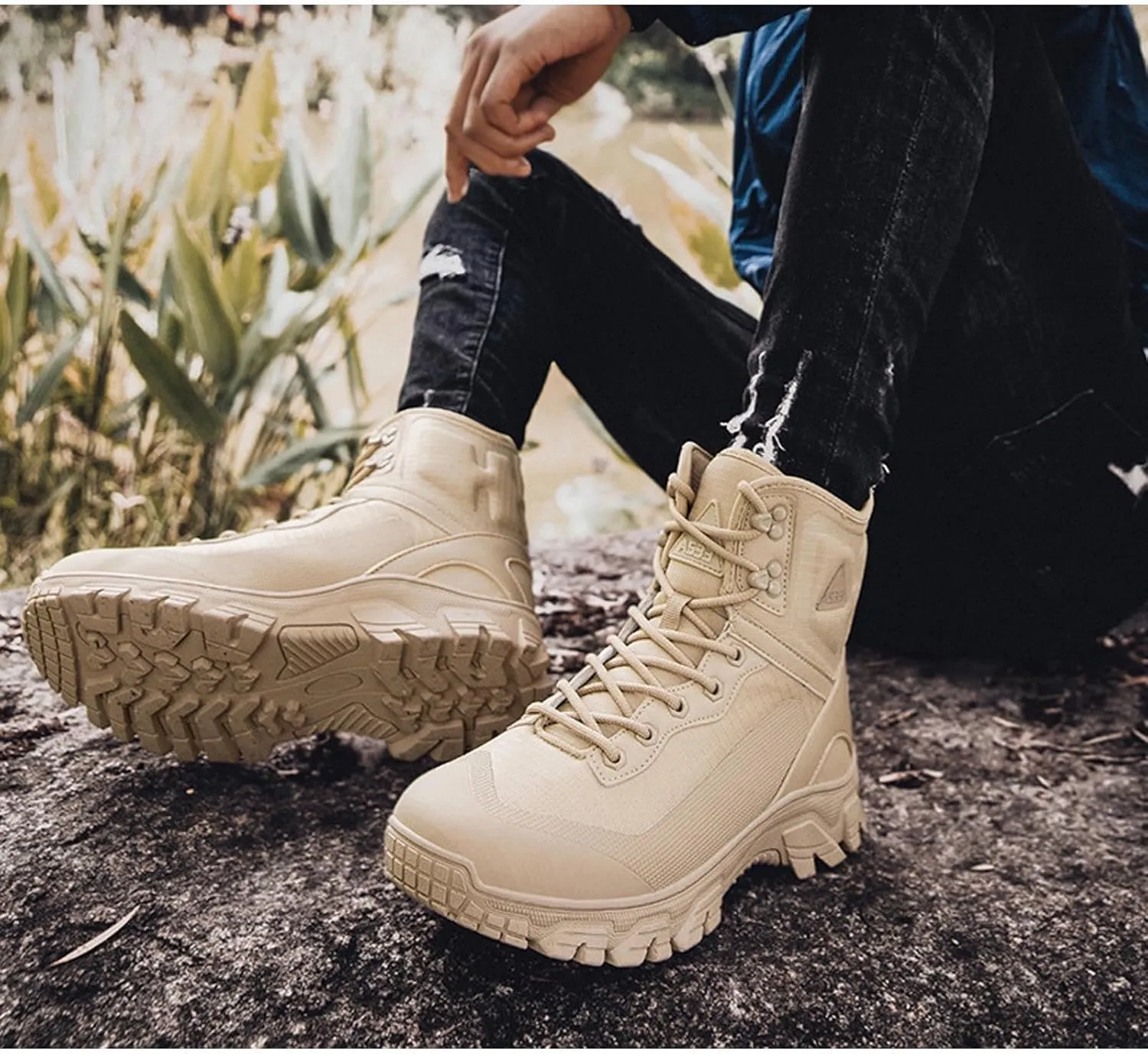 Men's 8 Inches Tactical Boots Lightweight Waterproof Hiking Outdoor Work Military Combat Boots