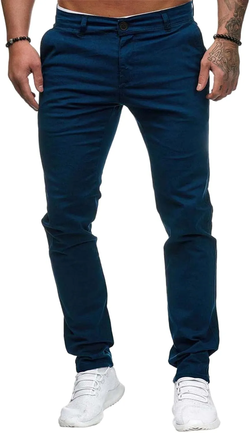 Mens Chinos Casual Pants Skinny Fit Stretch Flat Front Flex Waist Dress Pant Lightweight Comfort Straight Dress Slacks
