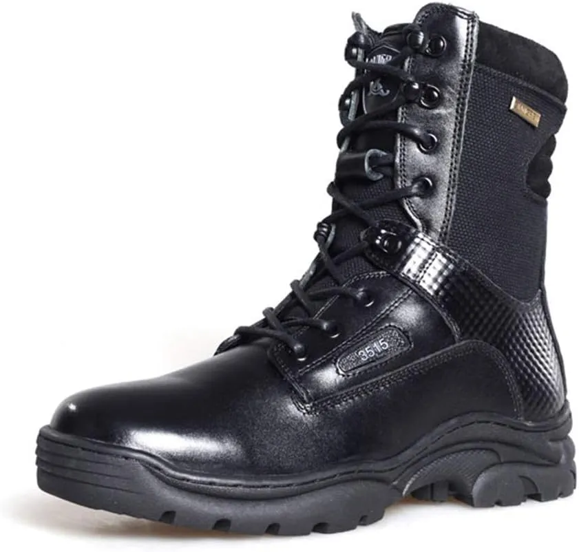 Mens Combat Boots, Outdoor Hiking Breathable Tactical Boots Non-Slip Commando Cowhide Military Boots,Black- 39/UK 6.5/US 7