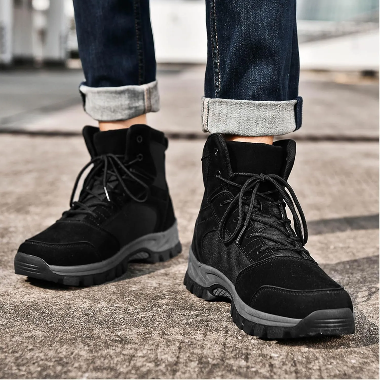 Men's Hiking Boots 6 Inches Tactical Work Boot Lightweight Suede Leather Military Combat Motorcycle Boots