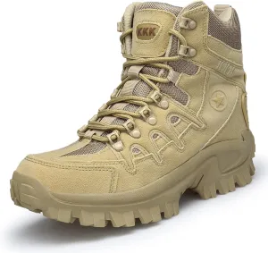 Mens Hiking Boots Waterproof Lace up Camping Boots Non-Slip Outdoor Travelling Backpacking Shoes for Trekking Walking-Sand||EU43/US9