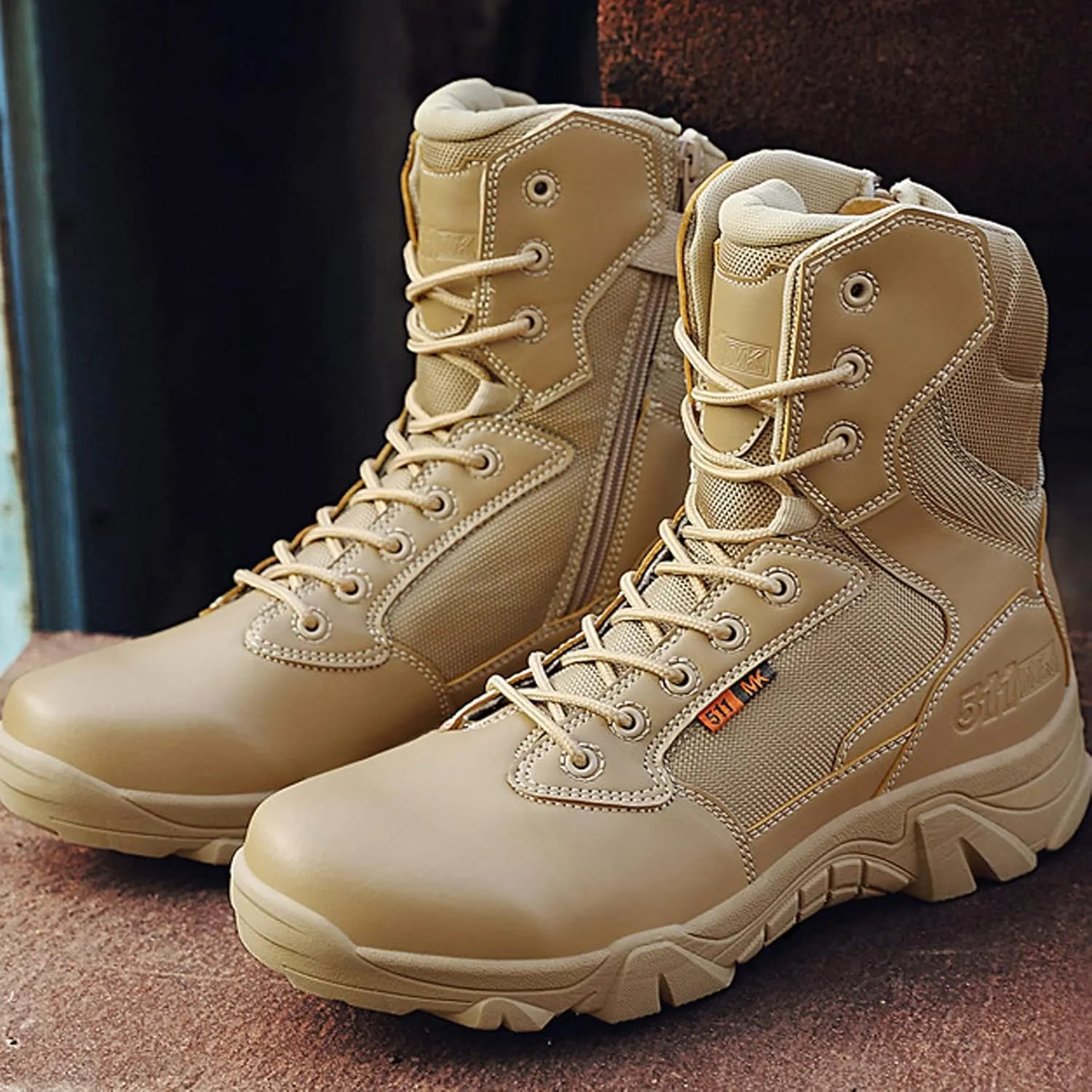 Men's Hiking Boots Waterproof Lightweight Walking Trekking Camping Boots Breathable Non-Slip Outdoor Shoes Sand-EU41/US8
