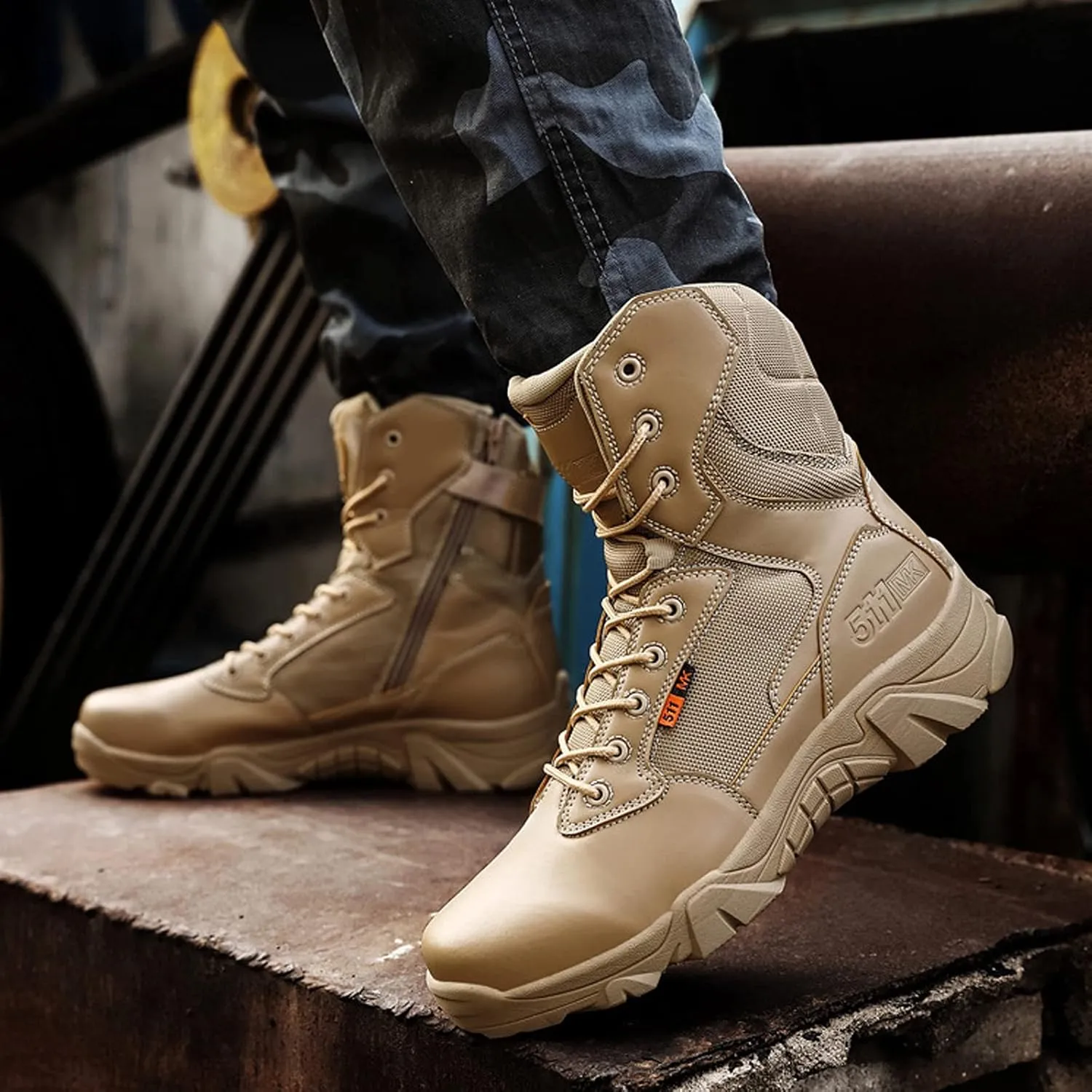 Men's Hiking Boots Waterproof Lightweight Walking Trekking Camping Boots Breathable Non-Slip Outdoor Shoes Sand-EU41/US8